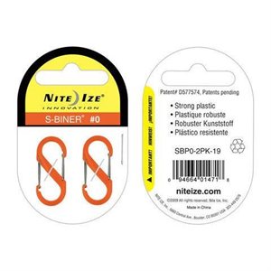 NITE IZE S-BINER PLASTIC SIZE #0 - 2 PACK ORANGE