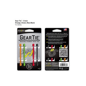 NITE IZE GEAR TIE 3"-ASST. 4PK OGRBLK