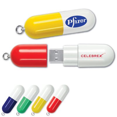 Clé USB en forme de pilule - 2Go - avec logo d'une couleur