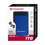 Disque dur externe Transcend de 1TB 2.5'' USB3.0 Storejet H3P avec finition anti-chocs Bleu