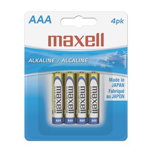 MAXELL BATTERIES AAA - 4 PACK LR034BP Alkaline Batteries (AAA; Carded)