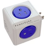 PowerCube original avec USB - Adaptateur mural à 4 prises de courant et 2 port USB, fusible réarmable - bleu