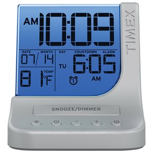 TIMEX T125SC COLOR CHANGING DUAL ALARM CLOCK WITH 1 AMP USB PORT - SILVER*BILINGUAL*