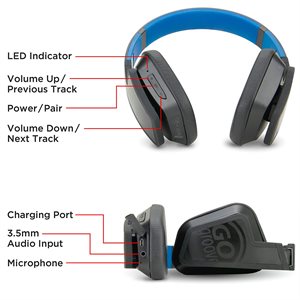 GOgroove BlueVIBE FXT Bluetooth On-Ear Sports Headset-Featuring IPX4 water&sweat resistant*BLK/BLUE