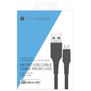 MyVivo Cable Micro USB 10FT Braided Cable - Black RETAIL