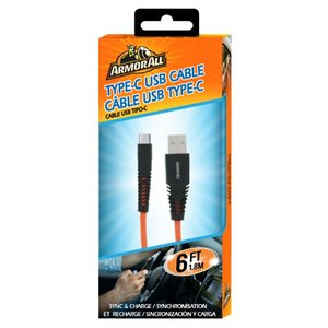 ARMORALL - Cable 6pieds Type-C vers USB-A 6 - Orange