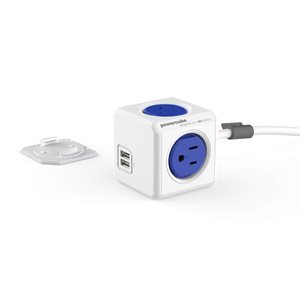 POWERCUBE EXTENTED USB - 4 OUTLETS 2 USB w/SURGE - BLUE 5' CORD CETL