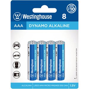 Batteries Westinghouse AAA Dynamo Alkaline  (paquet 8)