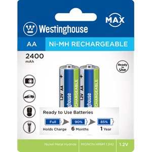 Westinghouse AA Low Self Discharge Nickel Metal Hydrid rechargeable batteryMax pwr f/prof. (2pcs)