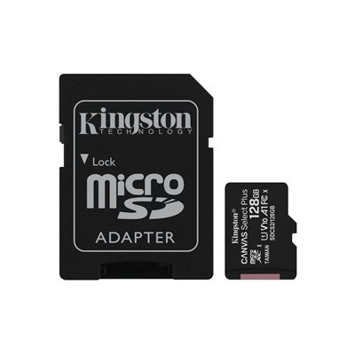 Carte MicroSDXC Kingston de 128GO Canvas Select Plus 100R A1 C10 + Adaptateur