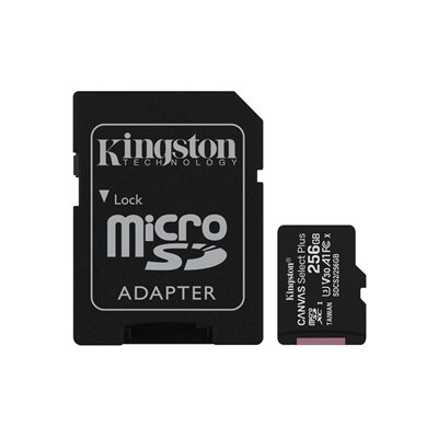 Carte MicroSDXC Kingston de 256GO Canvas Select Plus 100R A1 C10 + Adapteur