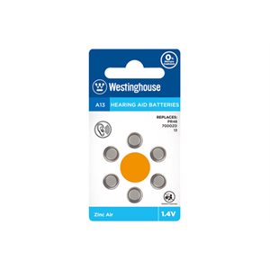 Westinghouse  10 x 6PK A13 Hearing Aid Batteries Blister Cards in a White Box