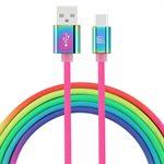 LAX 6FT Durable Braided Nylon USB-C to USB-A - Rainbow