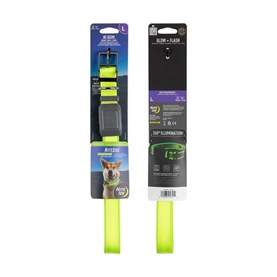 NITE IZE NiteDog Rechargeable LED Collar - L - Lime/Green LED