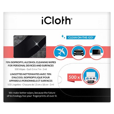 iCloth 70% ISOPROPYL ALCOHOL CLEANING WIPES - One Box Containing 500