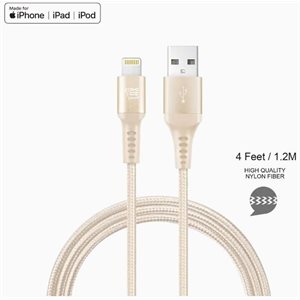 LAX 4FT Apple MFi Certified Durable Braided Nylon Lightning Cables - Gold