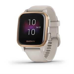 Garmin Venu Sq – Music Edition, Rose Gold Aluminum Bezel with Light Sand Case and Silicone Band