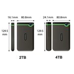 Disque dur externe Transcend de 2TO 2.5'' USB 3.1 Storejet M3C avec finition anti-chocs Gris/vert USB-C (inclus aussi cable USB-A)