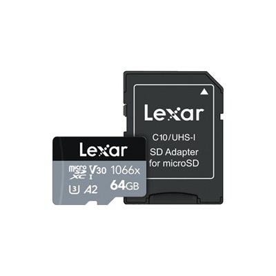 Lexar 64GB Professional 1066x microSDHC UHS-I Card w/SD Adapter Silver Series