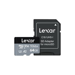 Lexar 64GB Professional 1066x microSDHC UHS-I Card w/SD Adapter Silver Series