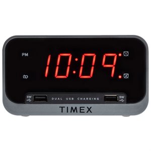 Timex - Double réveil avec double chargement USB et veilleuse - T1300