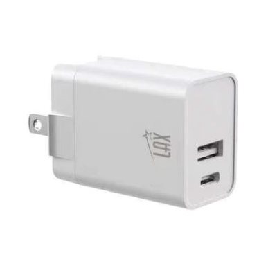 LAX - Chargeur mural 2 ports USB - USB-C(PD) 20W + USB-A - Blanc