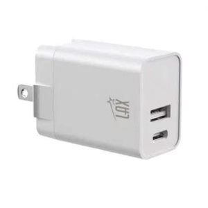 LAX Gadgets USB-PD 20W 2-Port USB-A and USB-C Wall Charger - White