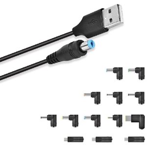 UNIVERSAL POWER USB CABLE FOR ELECTRONIC DEVICES WITH 13 DC TIPS - 1.2 M