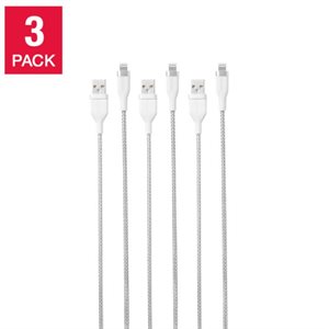 Aduro Tech Ubio Labs Braided Cable White, 3-Pack - x3foot Apple MFi certified charging and synciing
