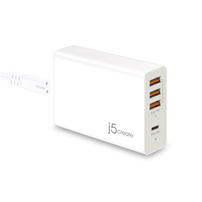 j5Create Super chargeur de 63W avec PD USB 4 Ports (3 USB-A + 1 USB-C) avec technologie ''Power Delivery''.