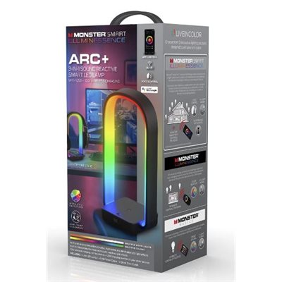 Monster - Lampe LED Smart Wifi Arc+ 3 en 1 réactive au son avec chargeur sans fil