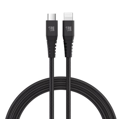 Lax – Câble de charge/sync MFI USB-C vers Lightning 10pieds – Noir