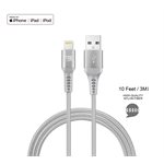 LAX - 10FT Apple MFi Braided Nylon Lightning Cable - Grey