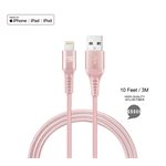 LAX - Câble Lightning en nylon tressé Apple MFi de 10 pieds - Rose