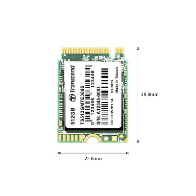 Transcend 512GB, M.2 2230,PCIe Gen3x4, NVMe, 3D TLC, DRAM-less