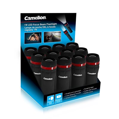 CAMELION 12 UNITS DISPLAYER LED FLASHLIGHT 100 LUMENS BLACK (Batteries incl)