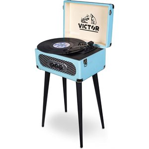VICTOR  Record Turntable - Andover 5 in 1 Music Center with Chair Height Legs Turquoise