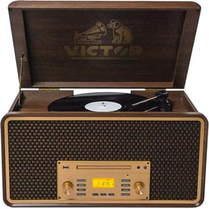 VICTOR Monument 8-in-1 Three Speed Turntable with Dual Bluetooth Espresso