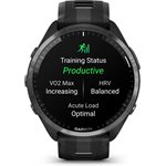 Garmin Forerunner 965, Carbon Gray DLC Titanium Bezel w/Black Case & Black/Powder Gray Silicone Band