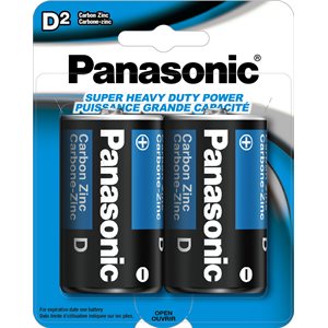 Panasonic UM1NPA2BCA Super Heavy Duty D Batteries - 2 Pack