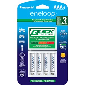 Panasonic Advanced Individual Battery 3 Hr Quick Charger w/4 AAA eneloop Rechargeable Batteries Wht