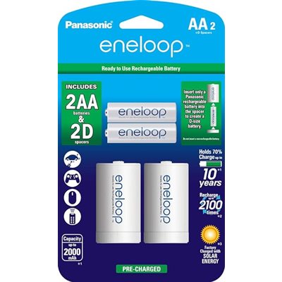 PanasonicEneloopRechargeablePackof2AANi-MHBatteriesw/DSpacers