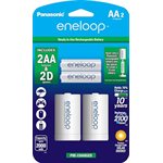 Panasonic Eneloop Rechargeable Pack of 2 AA Ni-MH Batteries w/D Spacers