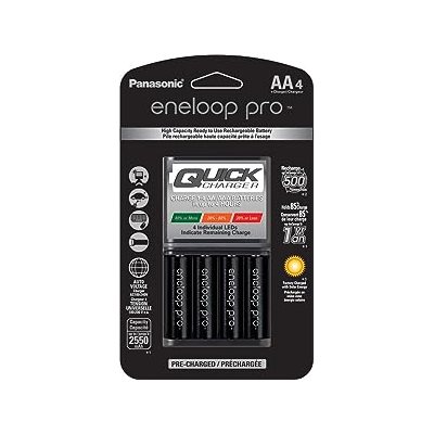 PanasonicEneloopProRechargeable4PackAANi-MHBatteriesw/LEDQuickChargerBLK