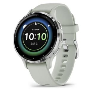 Garmin Venu 3S, Silver Stainless Steel Bezel with Sage Gray Case and Silicone Band