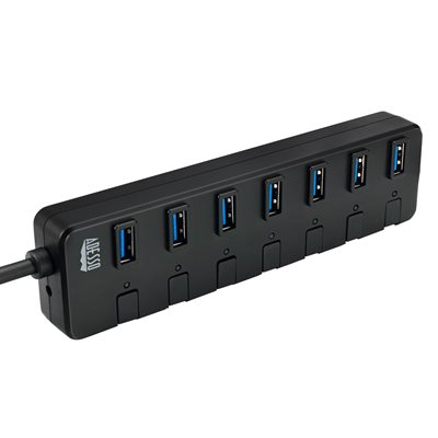 Adesso - Hub USB 3.0 à 7 ports avec interrupteur d'alimentation et adaptateur secteur individuels