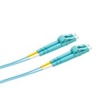 Optic.ca Fiber Patch Cable LC/UPC-LC/UPC,Multimode, 50/125um, OM3, Duplex, 2mm aqua jacket, 1M. Corn