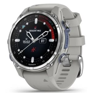 Garmin Descent Mk3 – 43 mm, Stainless Steel with Fog Gray Silicone Band