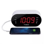 Radio-réveil FM à double alarme Timex T232W avec chargement USB - Blanc