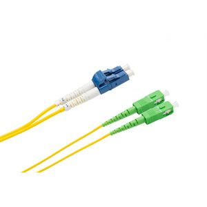 Optic.ca Fiber Cable LC/UPC-SC/APC, OS2 Single-mode, Duplex, 2mm aqua jkt, 20M. Fiber, Senko Conn